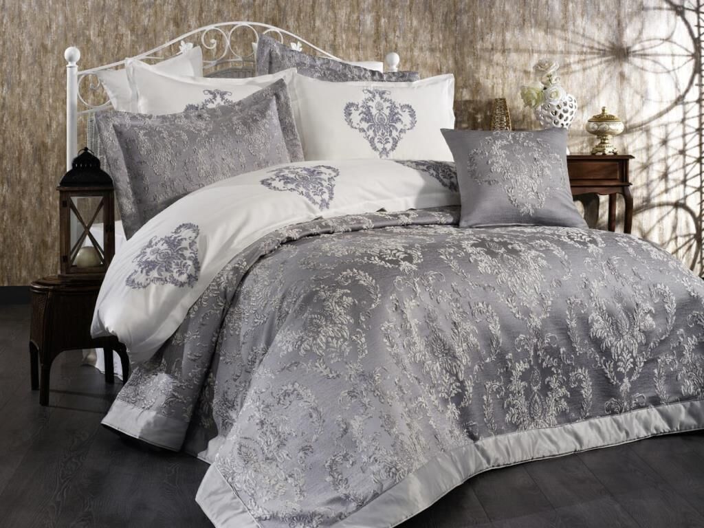 Dowry World Palm Bedspread Gray