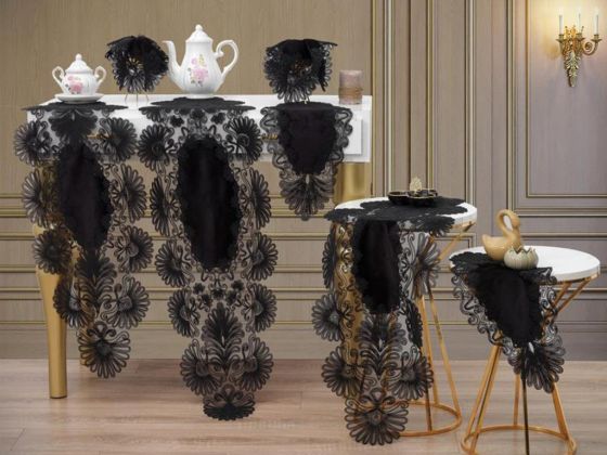 Dowry World Palmiye 7 Piece Silvery Living Room Set Black