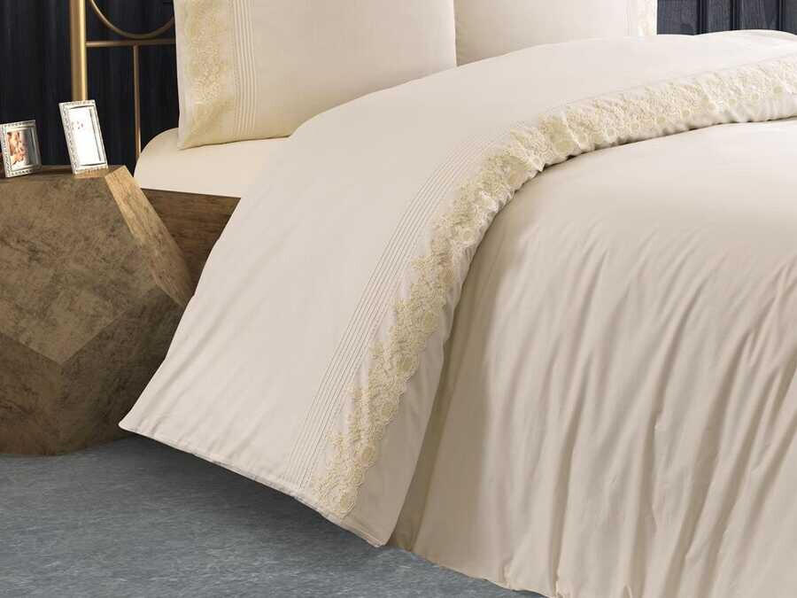 Dowry Land Daisy Ribbed Duvet Cover Set Cream Cappucino - Thumbnail