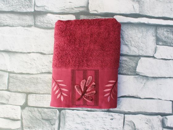 Dowry World Pink Leaf Embroidered Dowry Towel Fuchsia