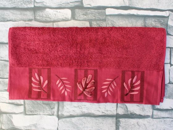 Dowry World Pink Leaf Embroidered Dowry Towel Fuchsia