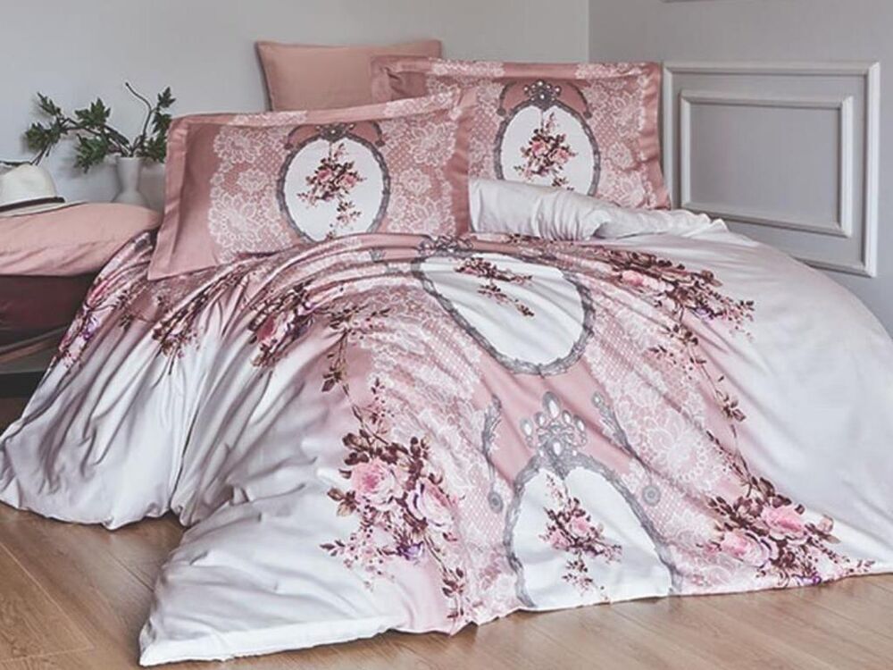 Dowry World Poema Cotton Satin Double Duvet Cover Set Powder