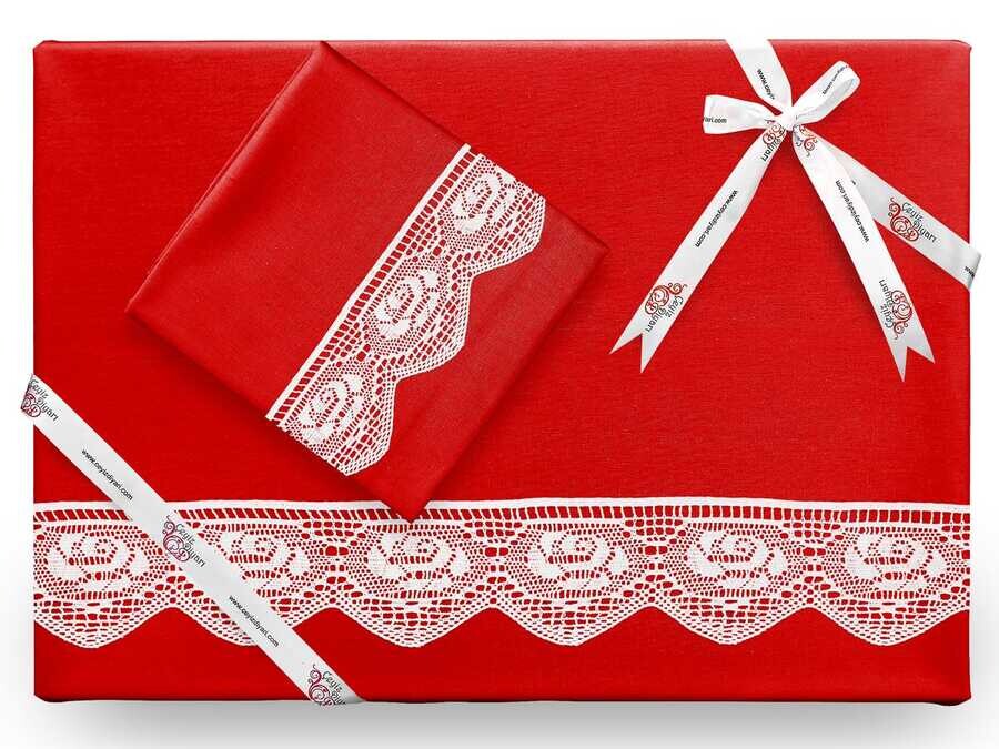 Dowry World - Çeyiz Diyarı Puka Plain Lacy Duvet Cover Set Red Dowry World - Çeyiz Diyarı Puka Plain Lacy Duvet Cover Set Red