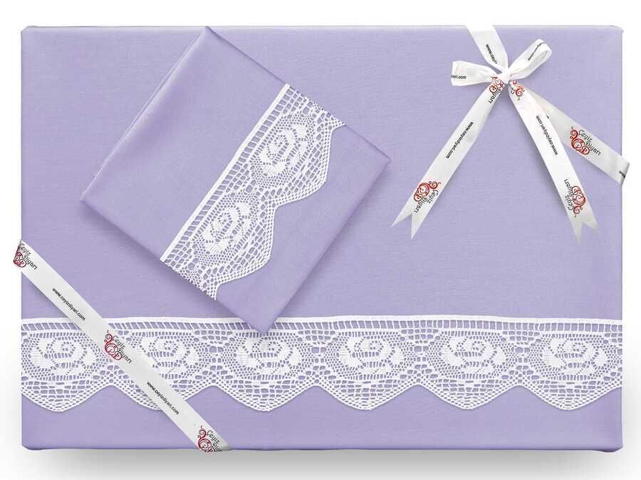  Dowry World Puka Plain Lacy Duvet Cover Set Lila