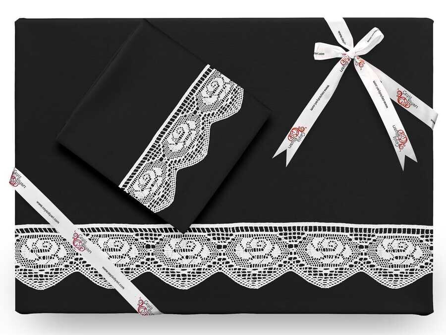 Dowry World - Çeyiz Diyarı Puka Plain Lacy Duvet Cover Set Black Dowry World - Çeyiz Diyarı Puka Plain Lacy Duvet Cover Set Black
