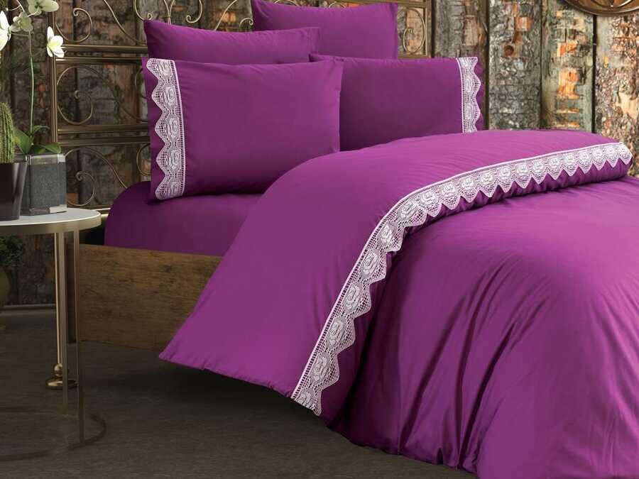 Dowry World Puka Silver Duvet Cover Set Plum - Thumbnail