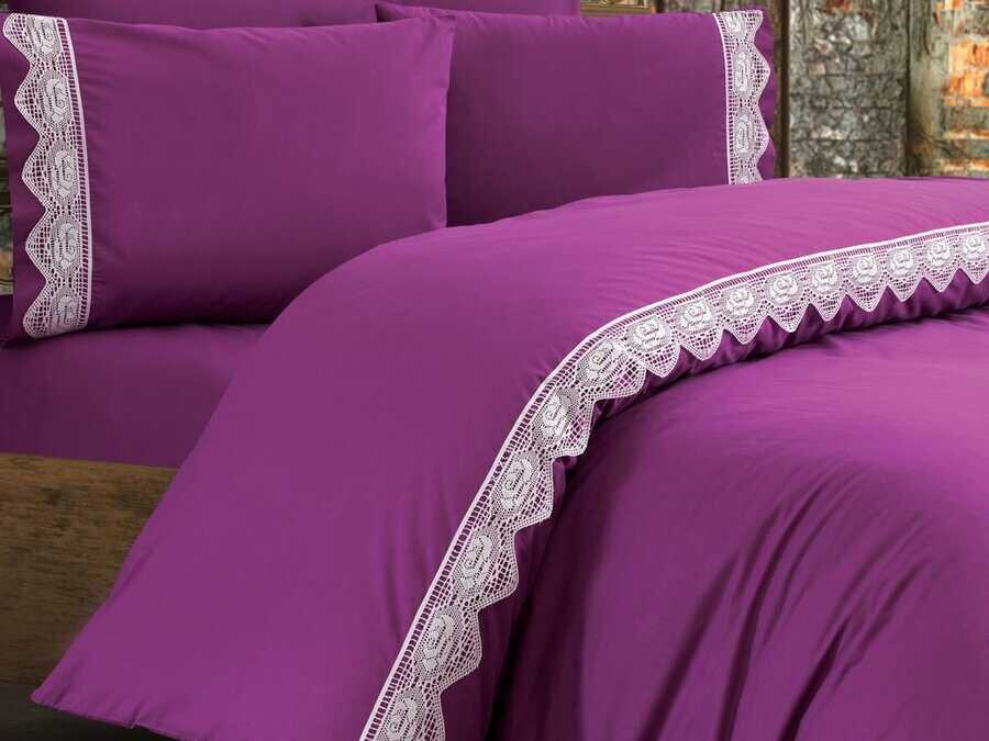 Dowry World Puka Silver Duvet Cover Set Plum - Thumbnail