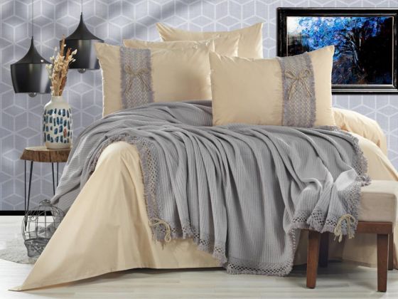 Dowry World Rapunzel Bedspread Set 6 Pieces Gray Beige