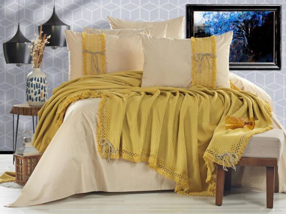 Dowry World Rapunzel Bedspread Set 6 Pieces Mustard Beige