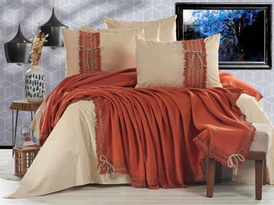 Dowry World Rapunzel Bedspread Set 6 Pieces Orange Beige