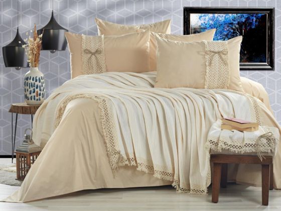 Dowry World Rapunzel Bedspread Set 6 Pieces Cream Beige