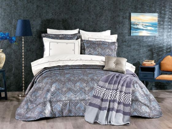 Dowry Land Roma 4 Piece Bedspread Set Gray Blue