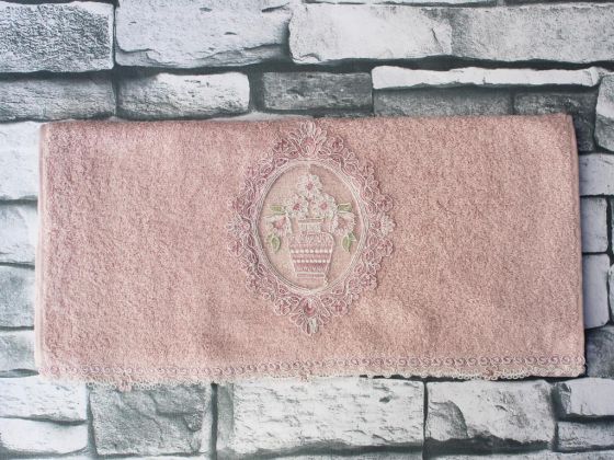 Dowry World Rose Crock Embroidered Dowry Towel Powder