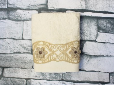 Dowry World Rose Gold Embroidered Dowry Towel - Cream - Thumbnail