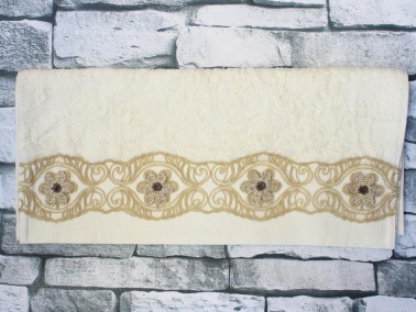 Dowry World Rose Gold Embroidered Dowry Towel - Cream - Thumbnail