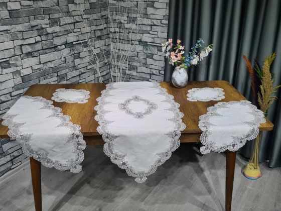 Dowry World Safir 5 Piece Linen Living Room Set Cream Silver