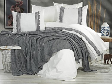 Çeyiz Diyarı - Salsa Blanket Duvet Cover Set White Antrachite