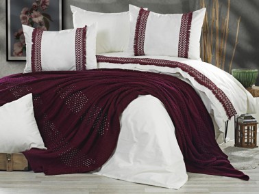 Çeyiz Diyarı - Salsa Blanket Duvet Cover Set White Burgundy