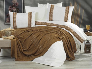 Çeyiz Diyarı - Salsa Blanket Duvet Cover Set White Cappucino