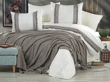 Çeyiz Diyarı - Salsa Blanket Duvet Cover Set White Smoked