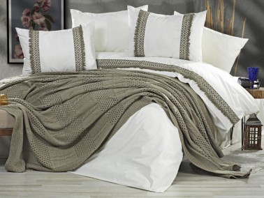 Çeyiz Diyarı - Salsa Blanket Duvet Cover Set White Khaki