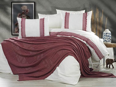 Çeyiz Diyarı - Salsa Blanket Duvet Cover Set White Dark Powder