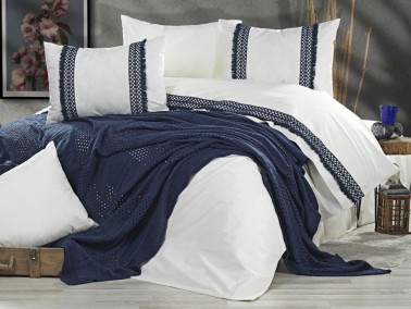 Çeyiz Diyarı - Salsa Blanket Duvet Cover Set White Navy Blue