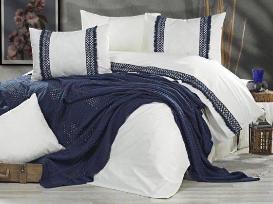 Salsa Blanket Duvet Cover Set White Navy Blue