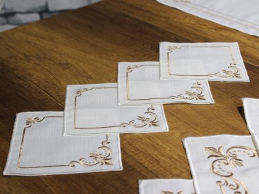 Samira 17 Pieces Placemat Set Cream Copper - Thumbnail