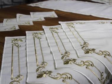 Samira 17 Pieces Placemat Set Cream Gold - Thumbnail