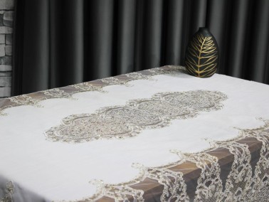 Dowry Land Palace Single Table Cloth 160x230 Cm Cream Gold - Thumbnail