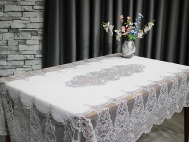 Dowry Land Palace Single Table Cloth 160x230 Cm Cream Silver - Thumbnail