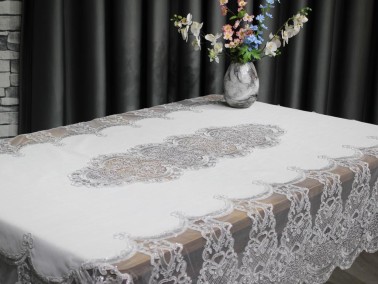 Dowry Land Palace Single Table Cloth 160x230 Cm Cream Silver - Thumbnail