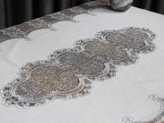 Dowry Land Palace Single Table Cloth 160x230 Cm Cream Silver