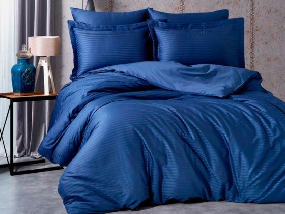 Dowry World Satin Line Double Duvet Cover Set Navy Blue