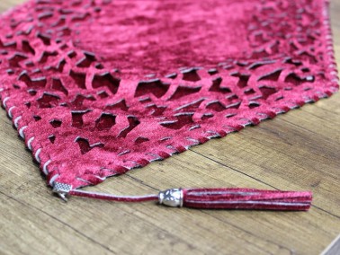 Dowry World Seljuk Velvet Double Layer Runner Burgundy - Thumbnail