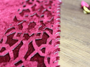 Dowry World Seljuk Velvet Double Layer Runner Burgundy - Thumbnail