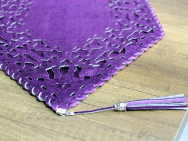 Dowry World Seljuk Velvet Double Layer Runner Plum - Thumbnail