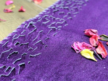 Dowry World Seljuk Velvet Double Layer Runner Plum - Thumbnail