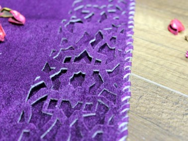 Dowry World Seljuk Velvet Double Layer Runner Plum - Thumbnail