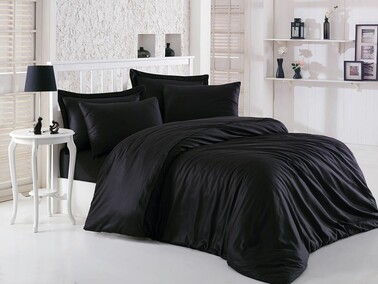 Dowry World - Dowry World Cotton Satin Duvet Cover Set Double Black