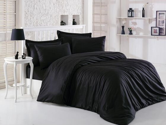 Dowry World Cotton Satin Duvet Cover Set Double Black