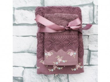 Dowry World Small Rose 2-Piece Towel Set Plum - Thumbnail