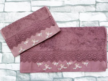 Dowry World Small Rose 2-Piece Towel Set Plum - Thumbnail