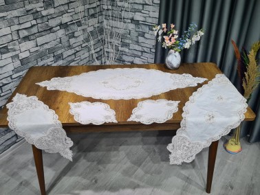 Dowry World Sofia 5 Piece Linen Living Room Set Cream - Thumbnail