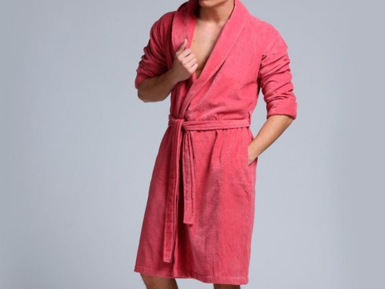 Dowry World Soft Velvet Single Bathrobe Red -> L