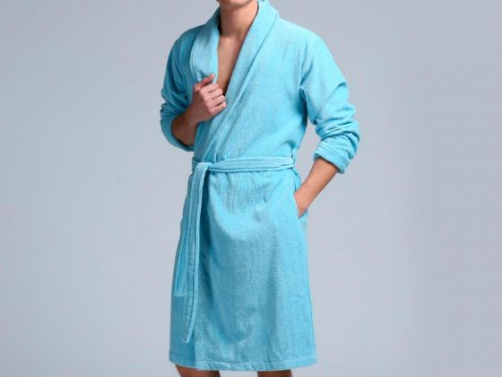 Dowry World Soft Velvet Single Bathrobe Blue