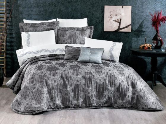 Dowry Land Taj Mahal 4 Piece Bedspread Set Anthracite