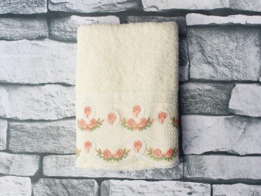 Dowry World Twice Rose Embroidered Dowry Towel Cream - Thumbnail