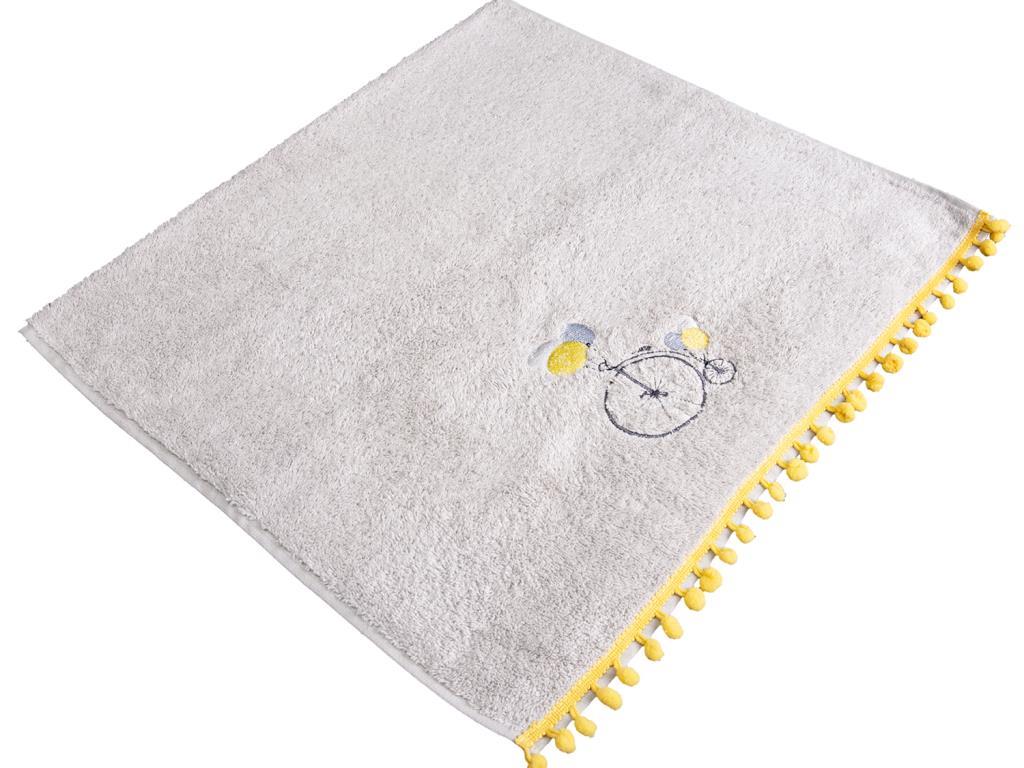 Dowry World Flying Bicycle Hand Face Towel Gray Yellow - Thumbnail
